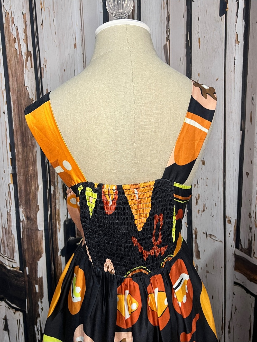 entro Black Midi Dress with Neon Green and Mustard Print - Picture 6 of 8